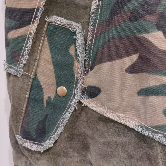 💋BOHO CHIC💋 Stunning Y2K VTG Camo Distressed Genuine Leather Vest - Picture 13 of 16